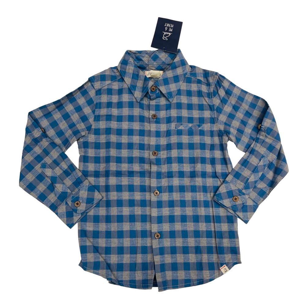 NWT Me & Henry 3/4Y Grey & Blue Atwood Shirt